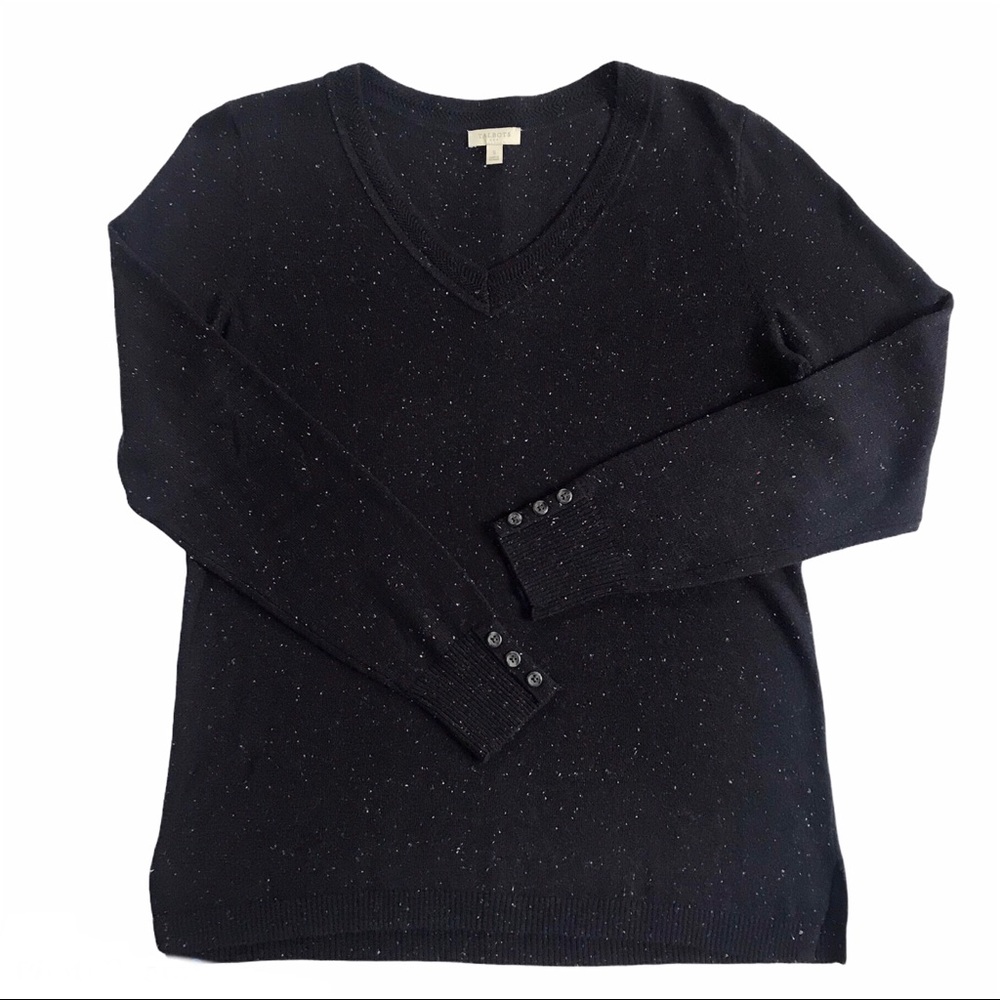 Talbots Lightweight V-neck Sweater Navy Speckles Small